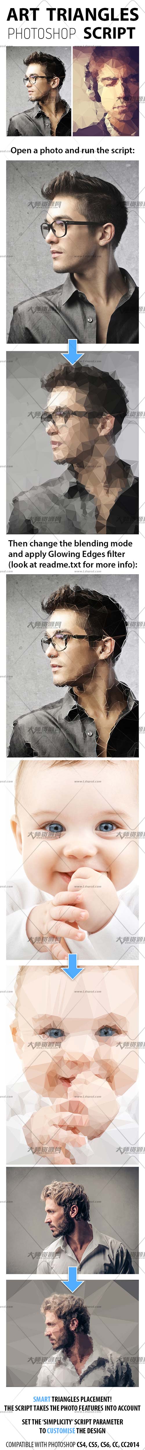 Art Triangles Photoshop Script,PS脚本/动作－低多边形艺术效果